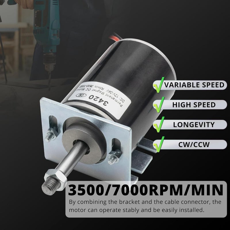 MAKERELE High Torque DC Motor 12V/24V 30W - 3500/7000RPM Permanent Magnet Electric Motor with Cable Connector and Mount, for DIY Generator (CW/CCW, XD-3420 Type, Threaded Shaft) - Image 4